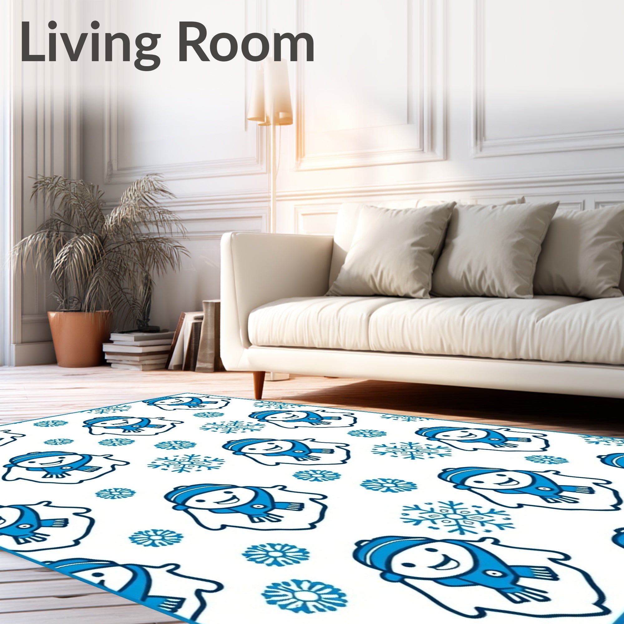 Charming Blue Snowman Snowflake Medley Rug