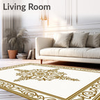 Elegant Gold Scrollwork Medallion Frame Rug