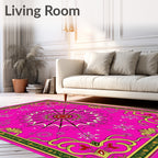 Vibrant Pink Sunburst Medallion Bordered Rug