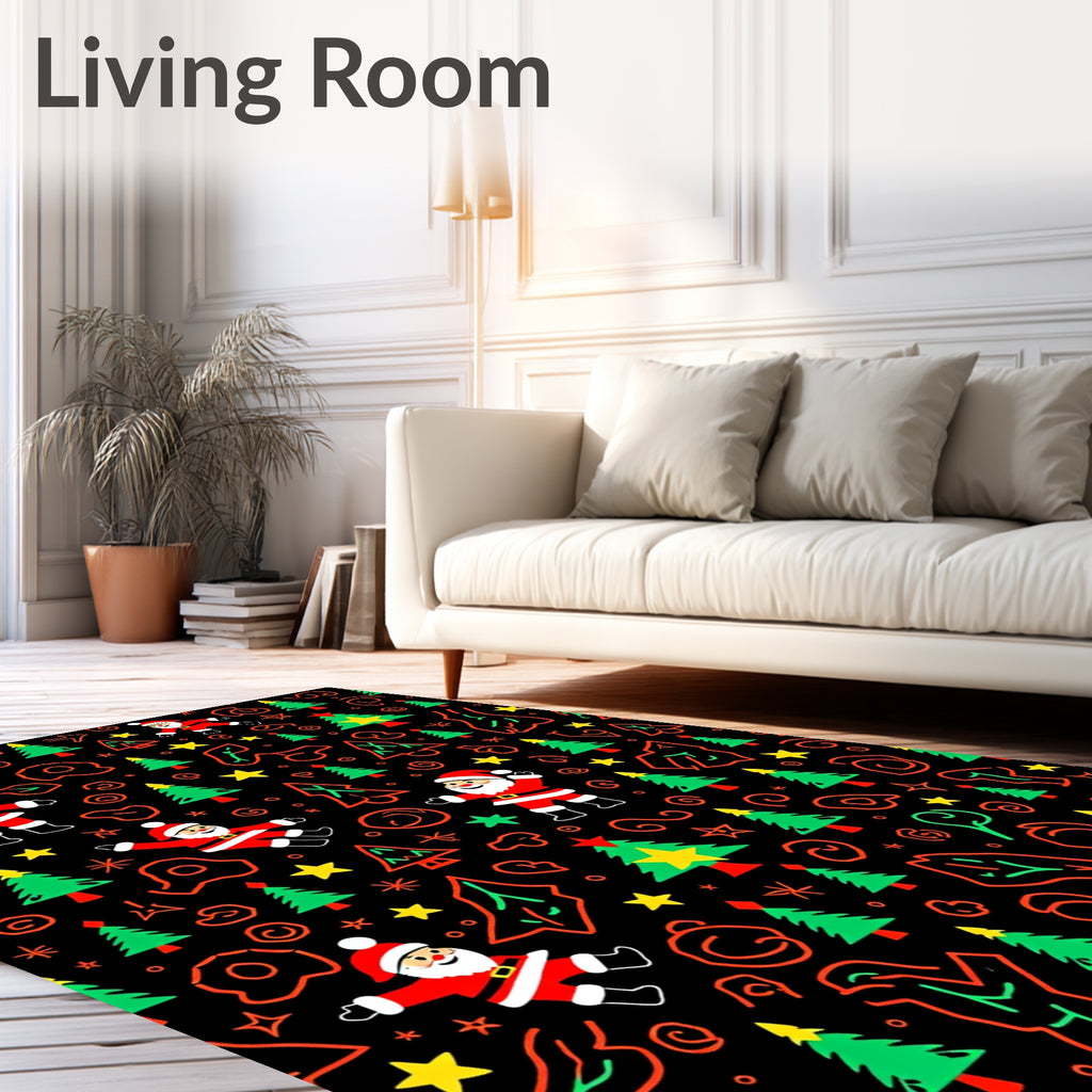 Festive Santa Claus Christmas Trees Star Rug