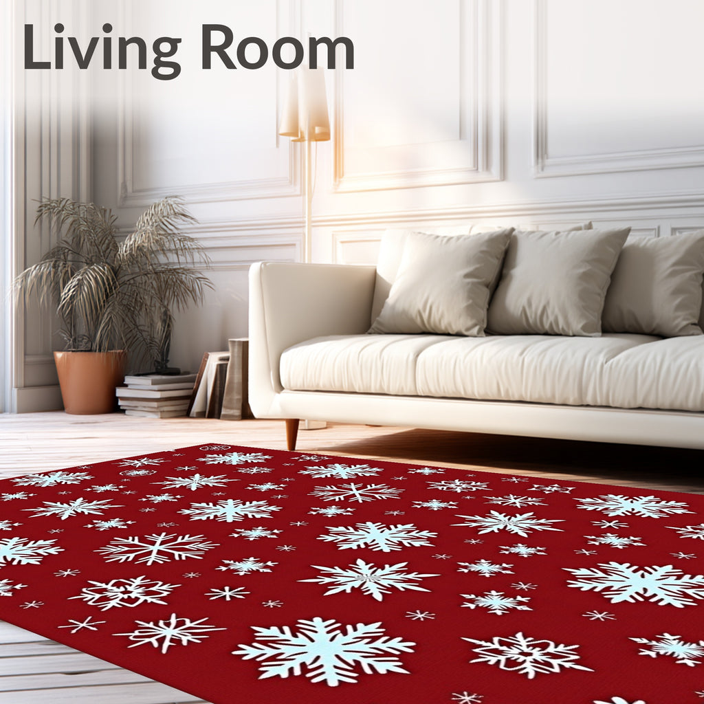 Red Background Snowflake Scatter Rug