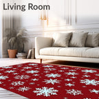 Red Background Snowflake Scatter Rug