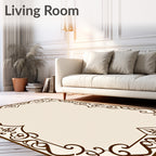 Ornate Cream Brown Scrollwork Border Rug