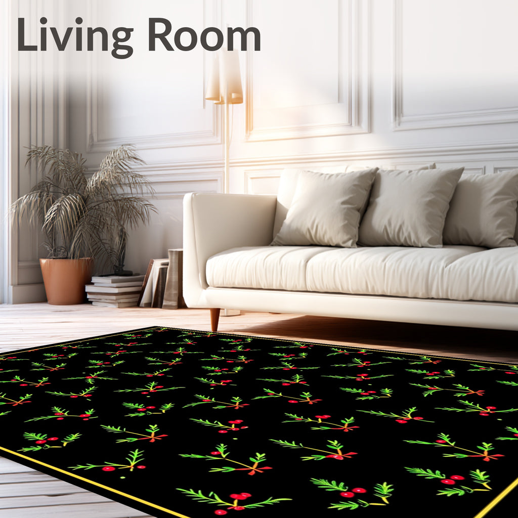 Festive Holly Berry Sprigs Red Ribbon Rug