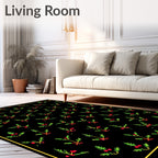 Festive Holly Berry Sprigs Red Ribbon Rug