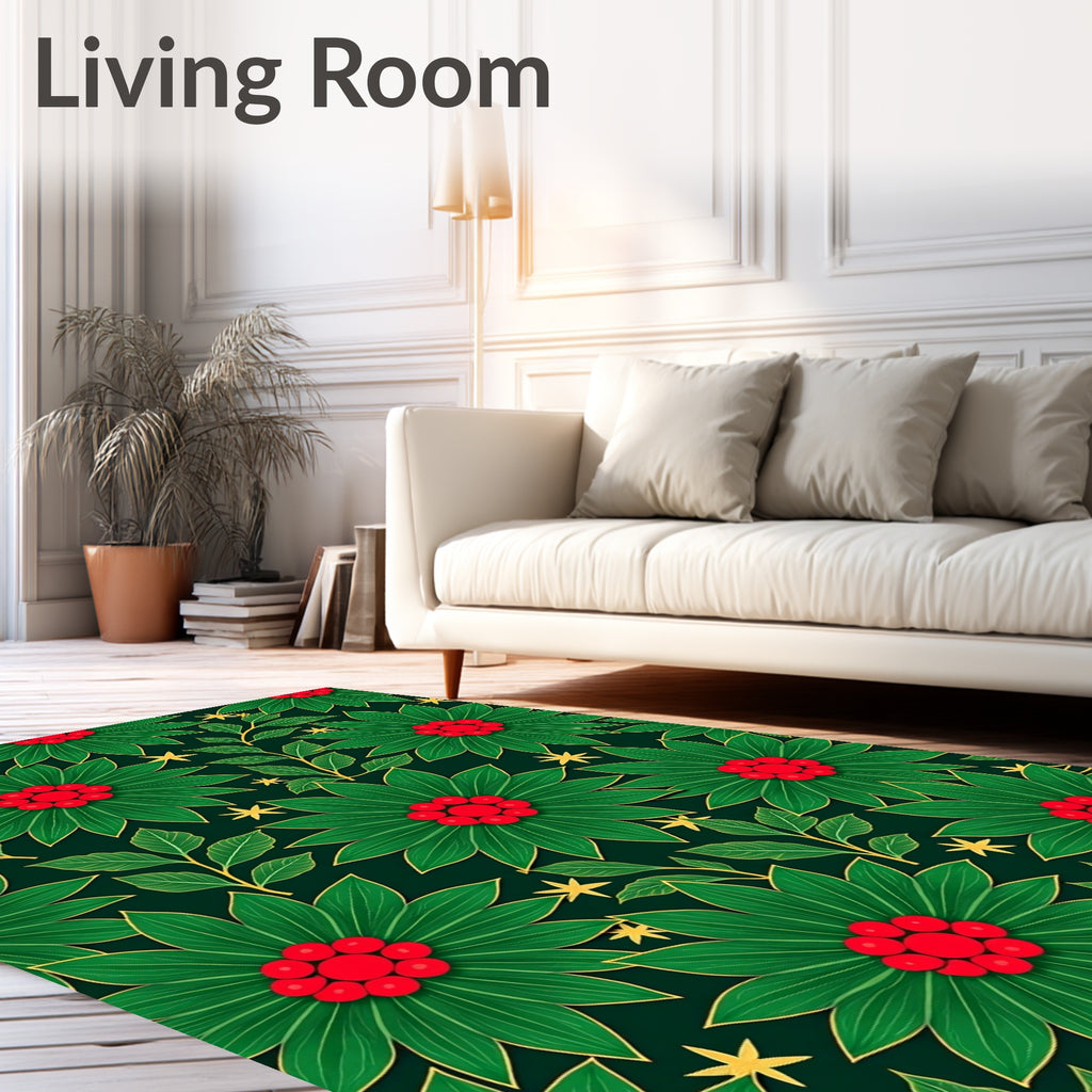Emerald Green Poinsettia Berry Branches Rug