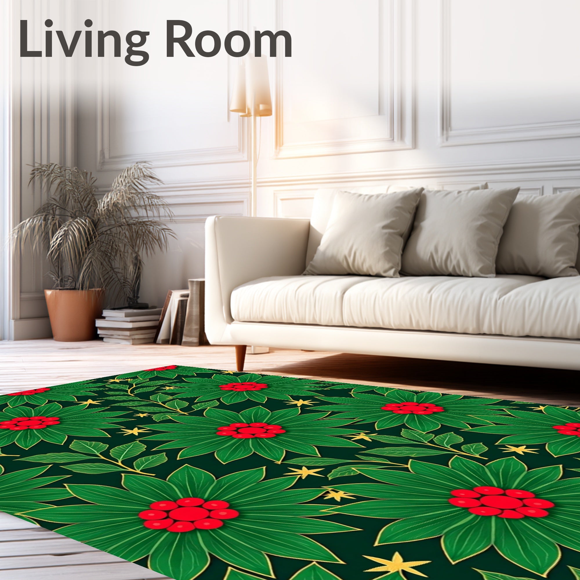 Emerald Green Poinsettia Berry Branches Rug