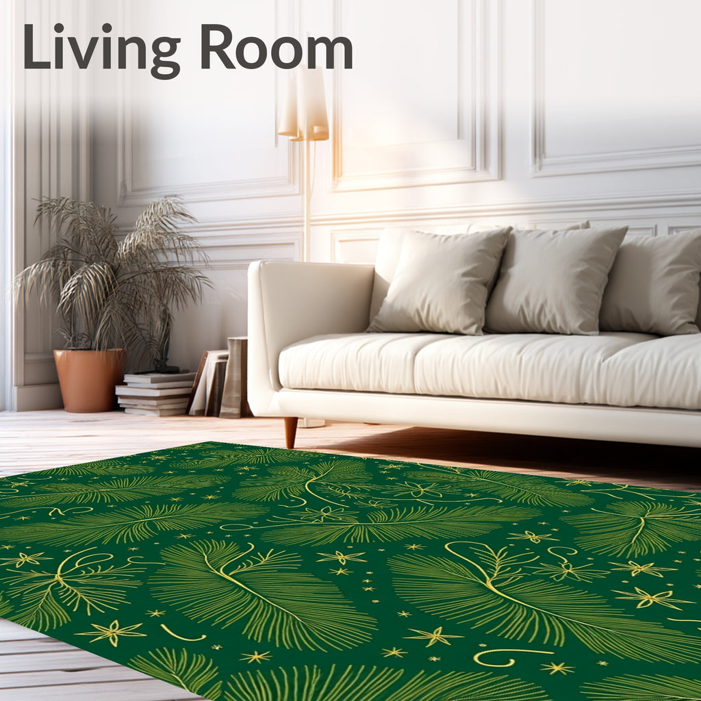 Emerald Green Golden Pine Branch Rug
