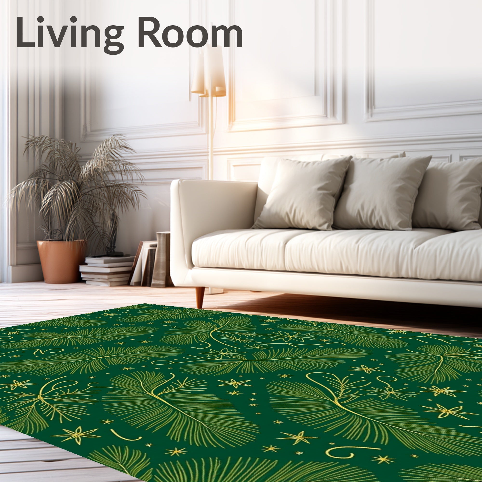 Emerald Green Golden Pine Branch Rug