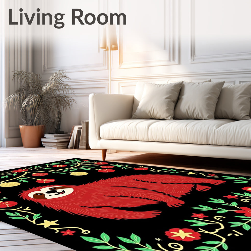 Whimsical Red Sloth Christmas Ornaments Rug