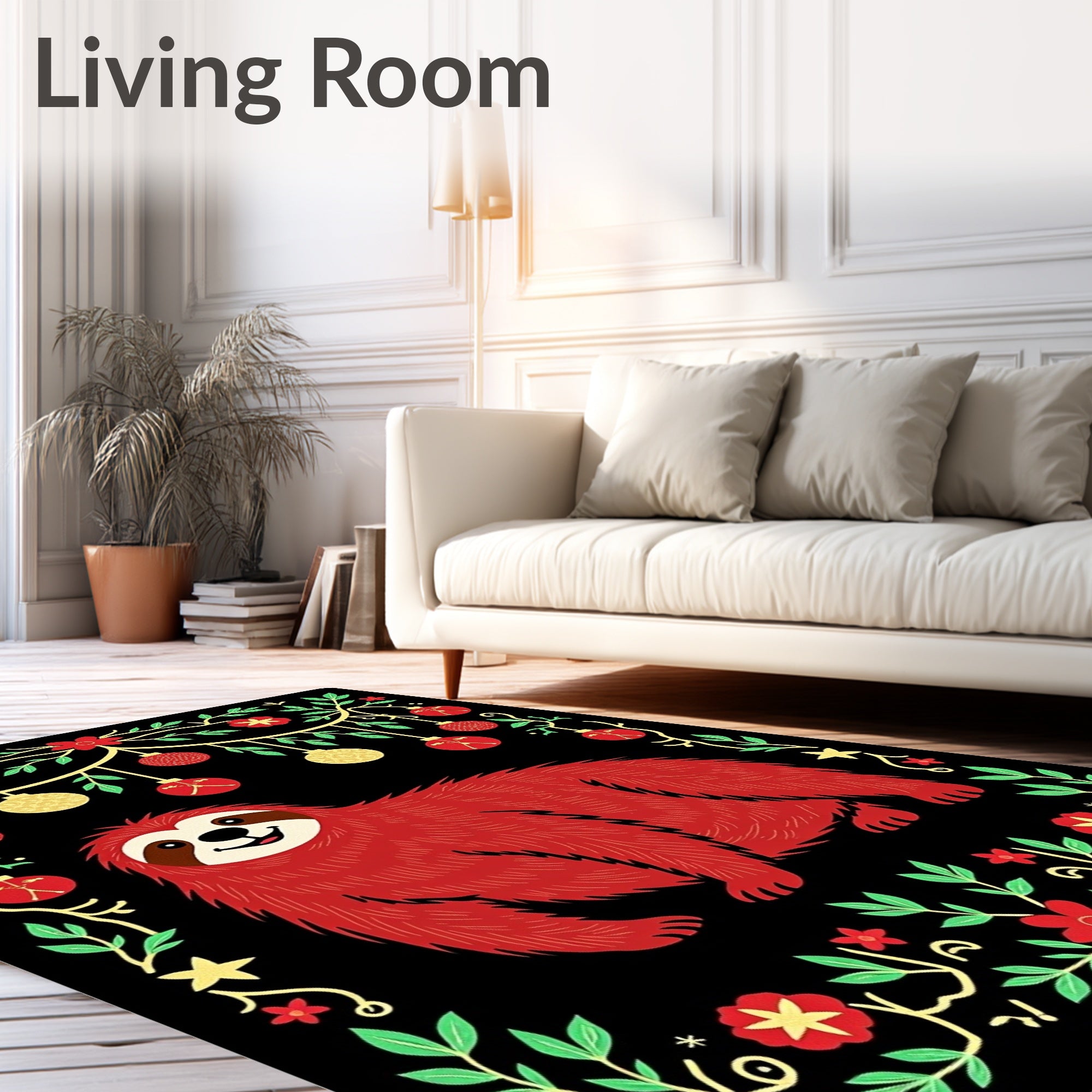 Whimsical Red Sloth Christmas Ornaments Rug