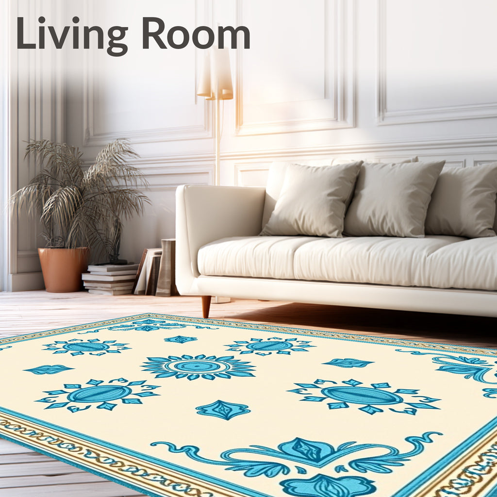 Aqua Bloom Medallion Cream Rug