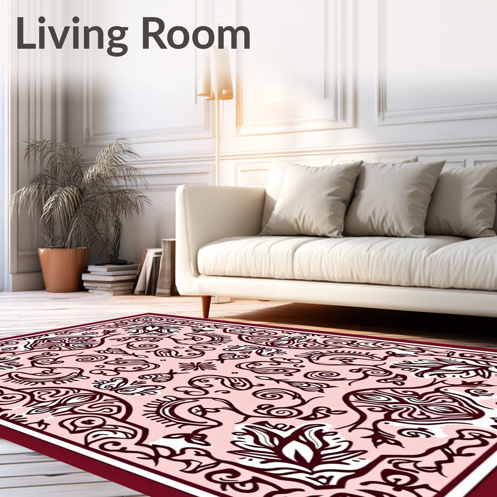 Rose Crimson Floral Scroll Medallion Rug