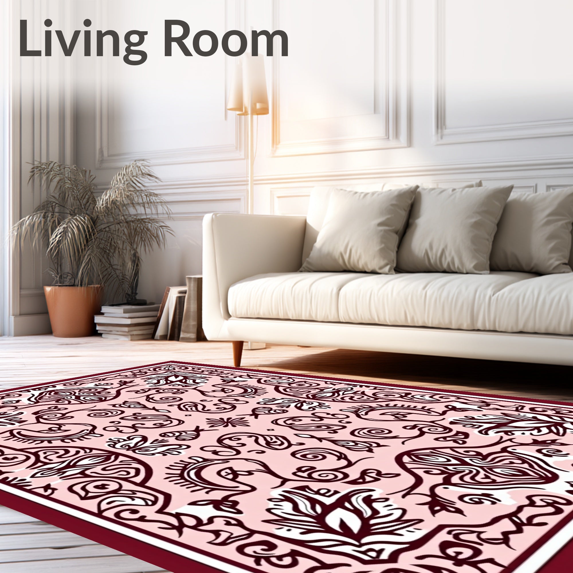Rose Crimson Floral Scroll Medallion Rug