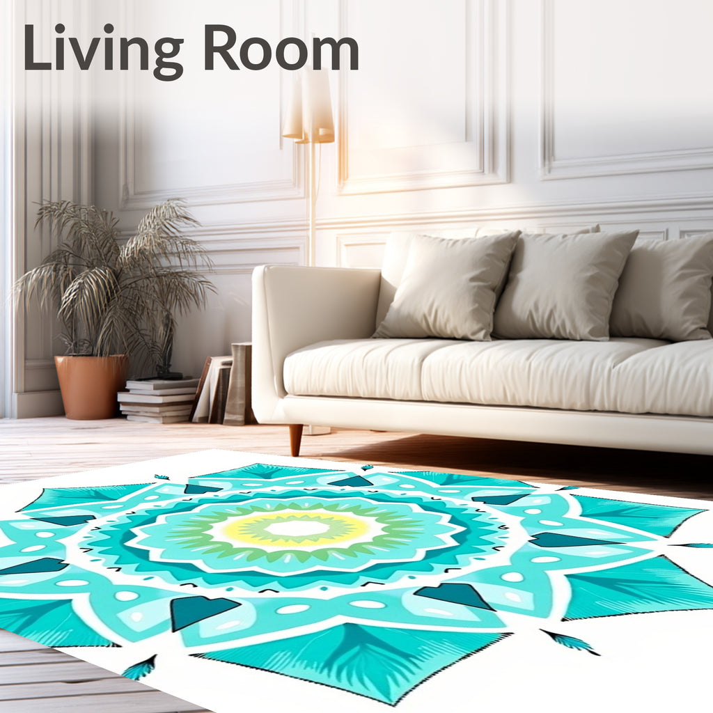 Aqua Teal Floral Mandala Harmony Rug