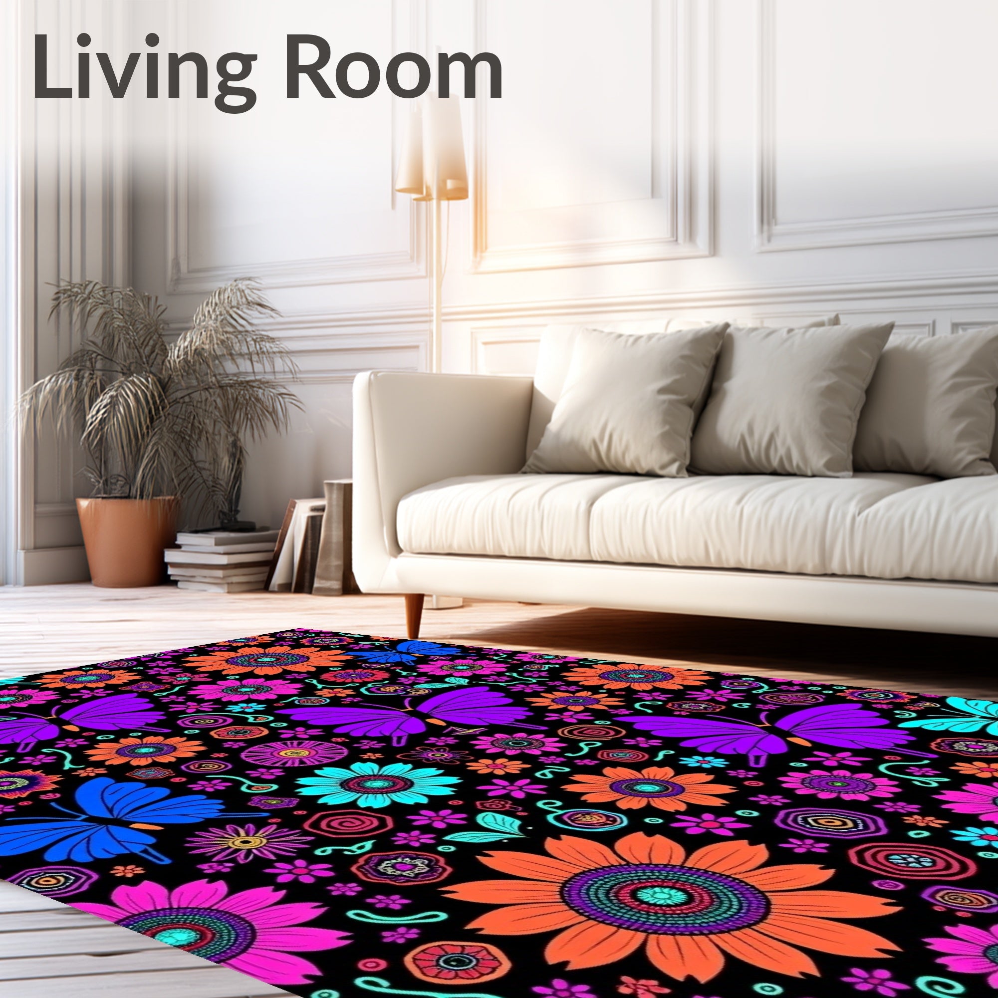 Vibrant Butterfly Floral Medley Rug