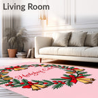 Christmas Wreath Bells Berries Garland Rug