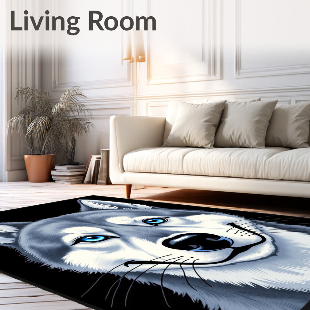 Blue Eyed Wolf Portrait Rug