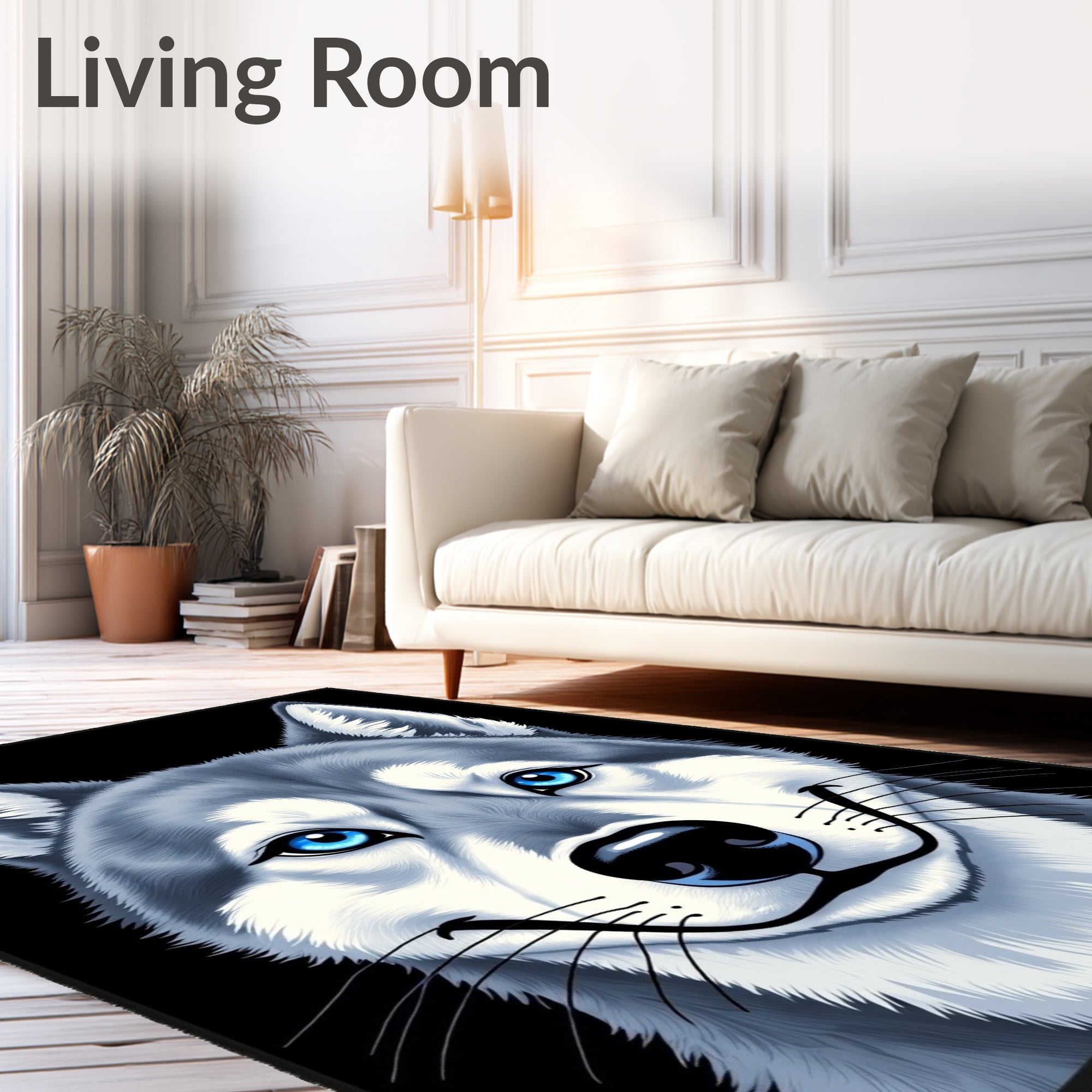 Blue Eyed Wolf Portrait Rug