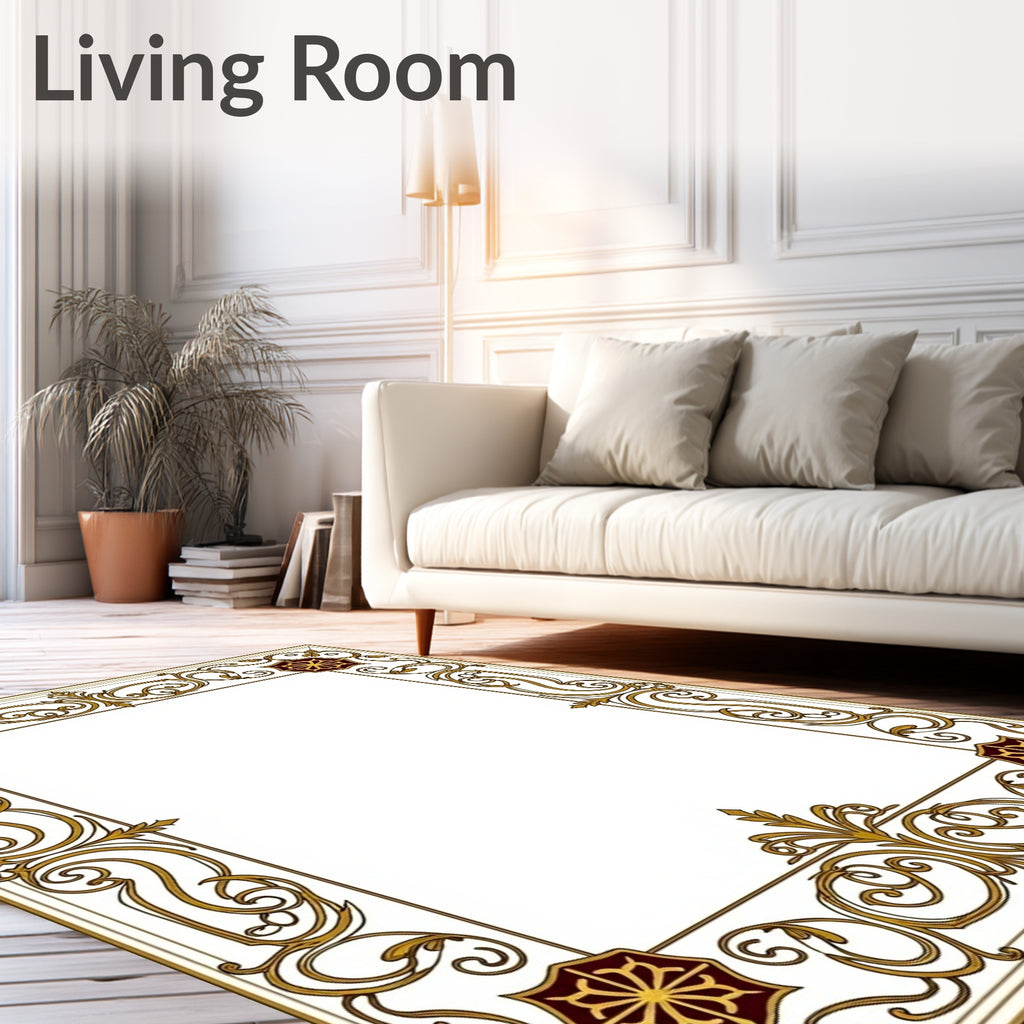 Rich Gold Floral Crimson Medallion Border Rug