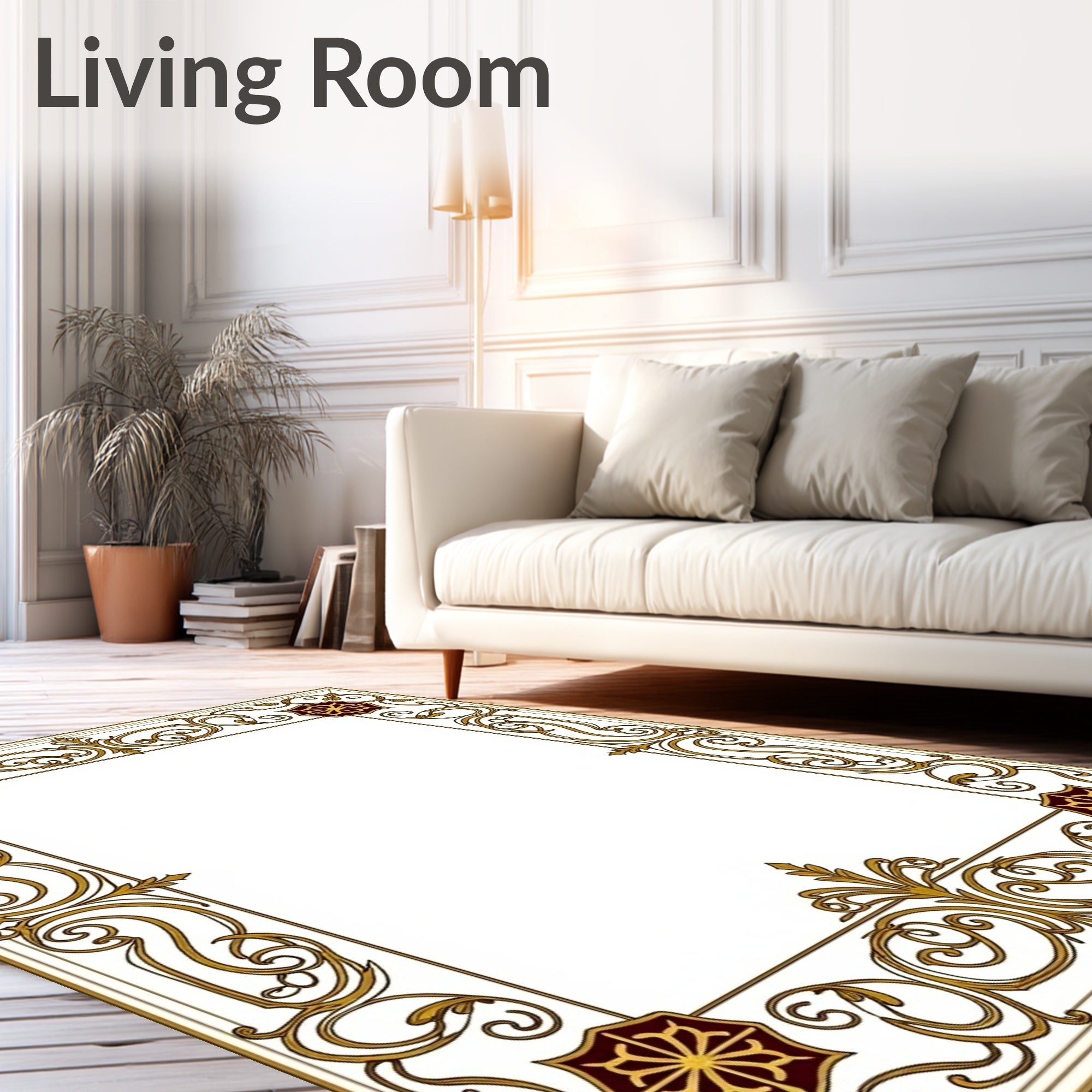 Rich Gold Floral Crimson Medallion Border Rug