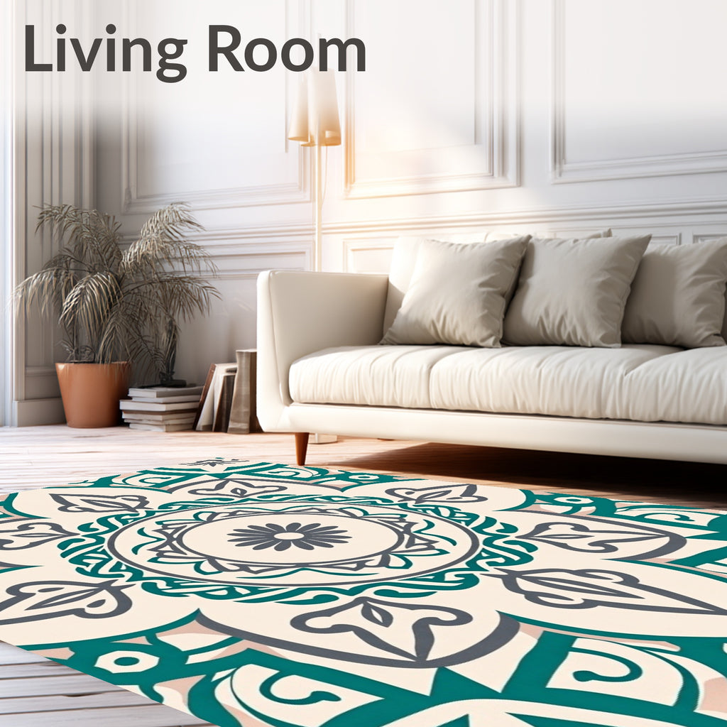 Teal and Gray Mandala Floral Lace Rug