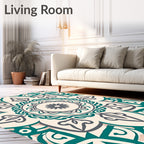 Teal and Gray Mandala Floral Lace Rug