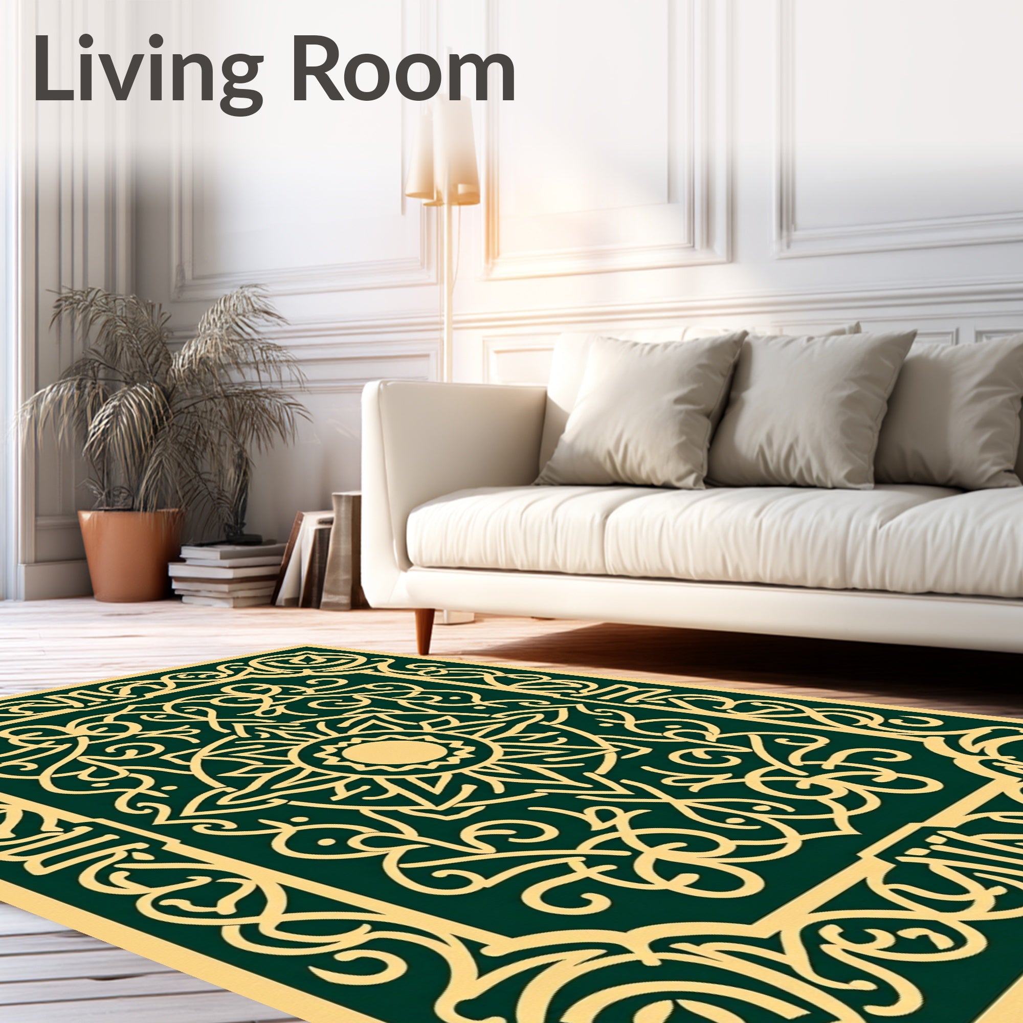 Gold Emerald Filigree Sunburst Rug