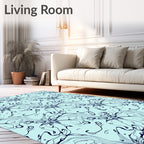 Pale Blue Dark Line Floral Swirl Rug