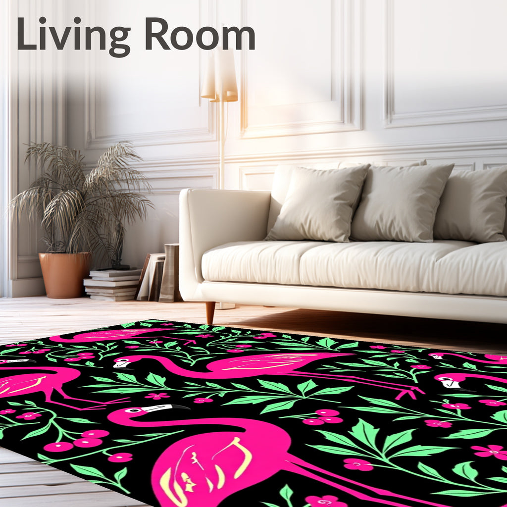 Bright Pink Flamingo Floral Garden Rug