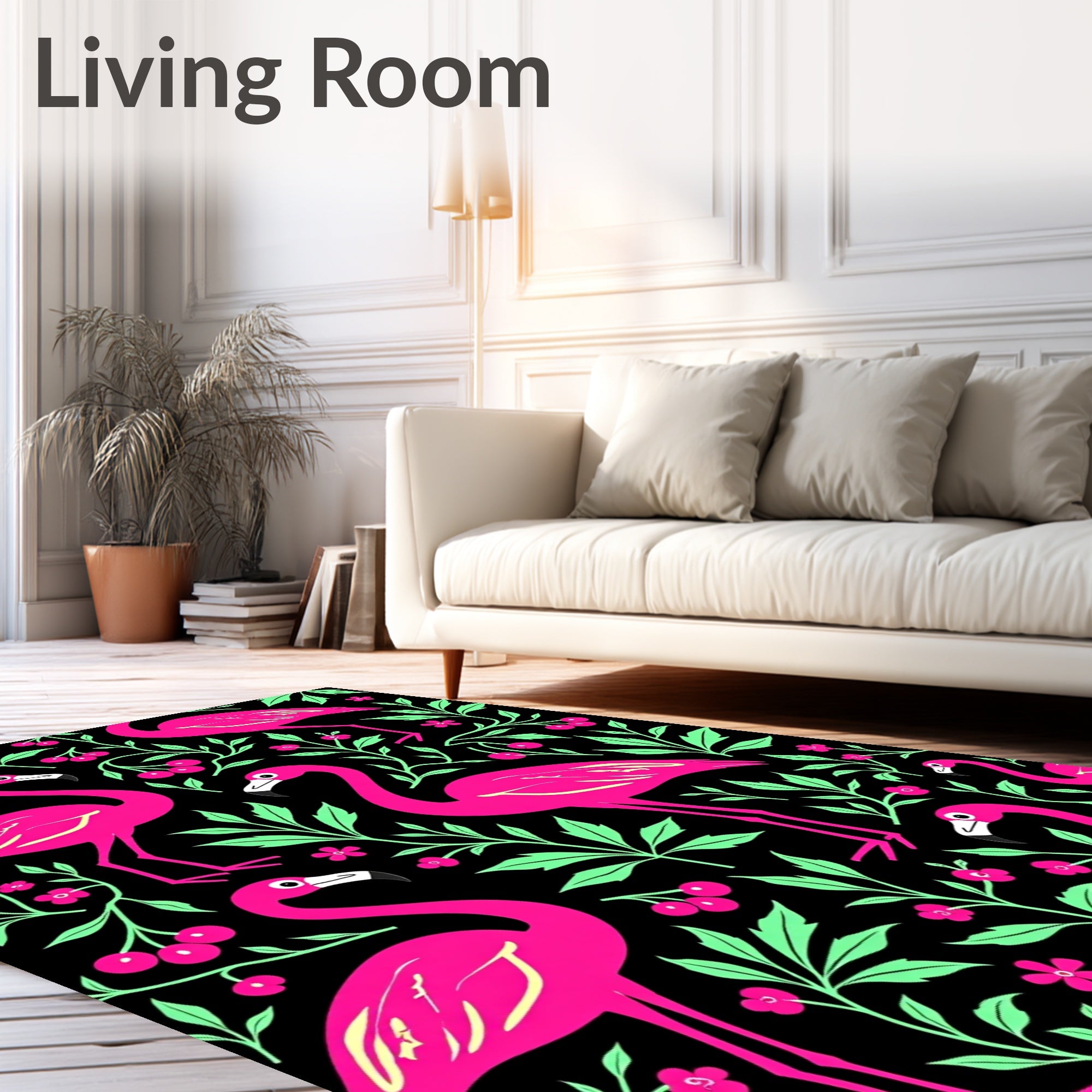 Bright Pink Flamingo Floral Garden Rug