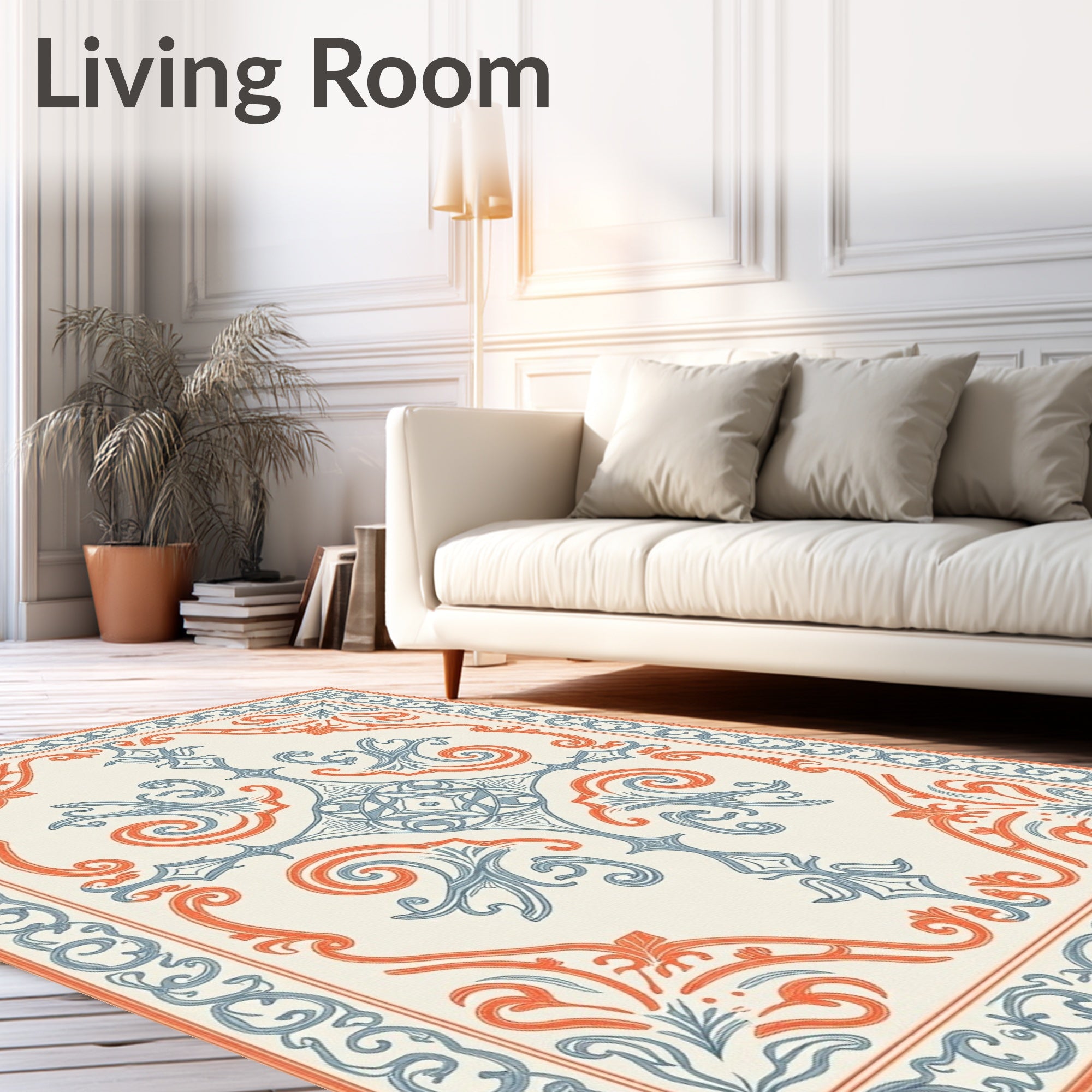 Coral Blue Vintage Scroll Medallion Rug