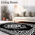 Ornate Black White Scrollwork Centerpiece Rug