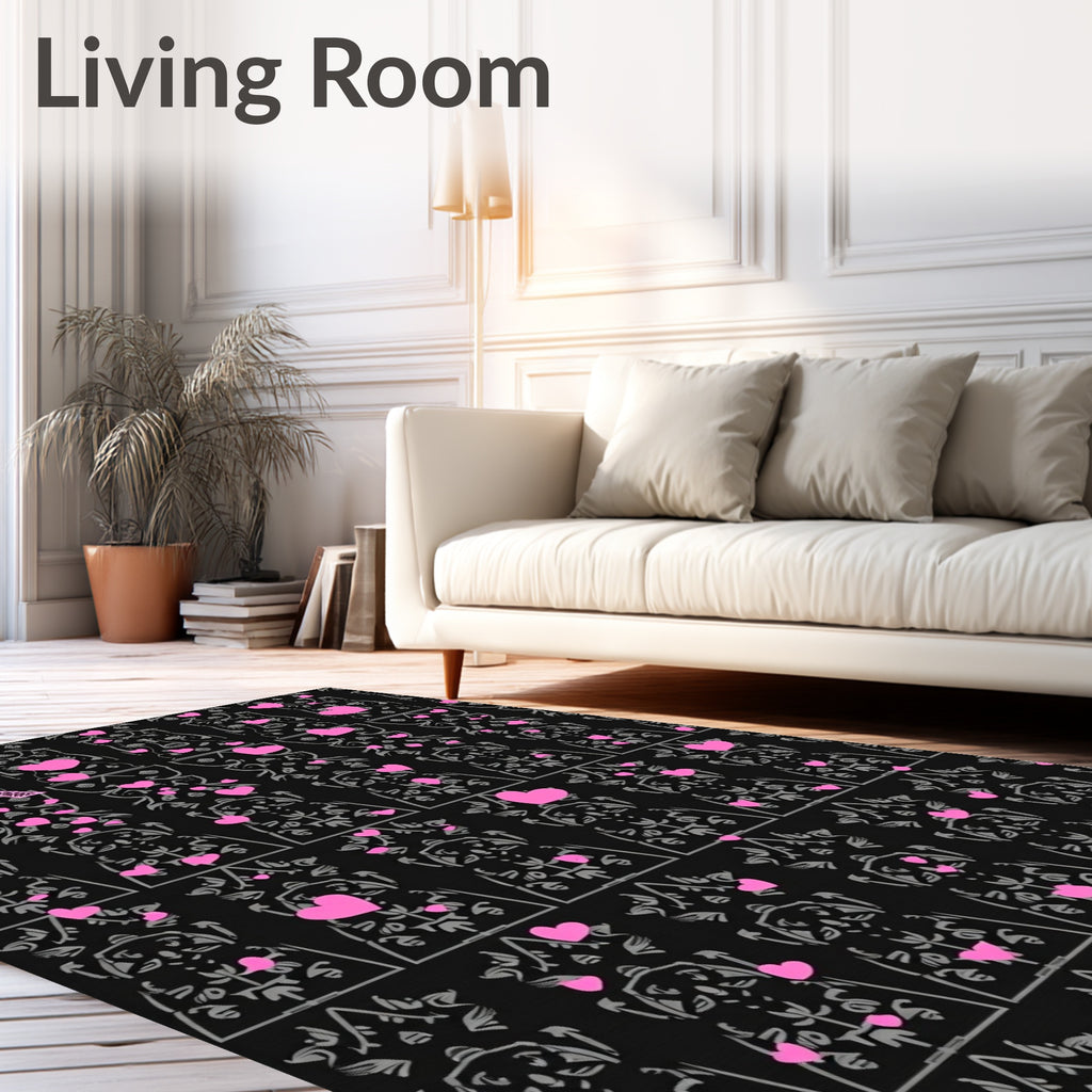 Pink Hearts Eiffel Tower Silhouette Rug