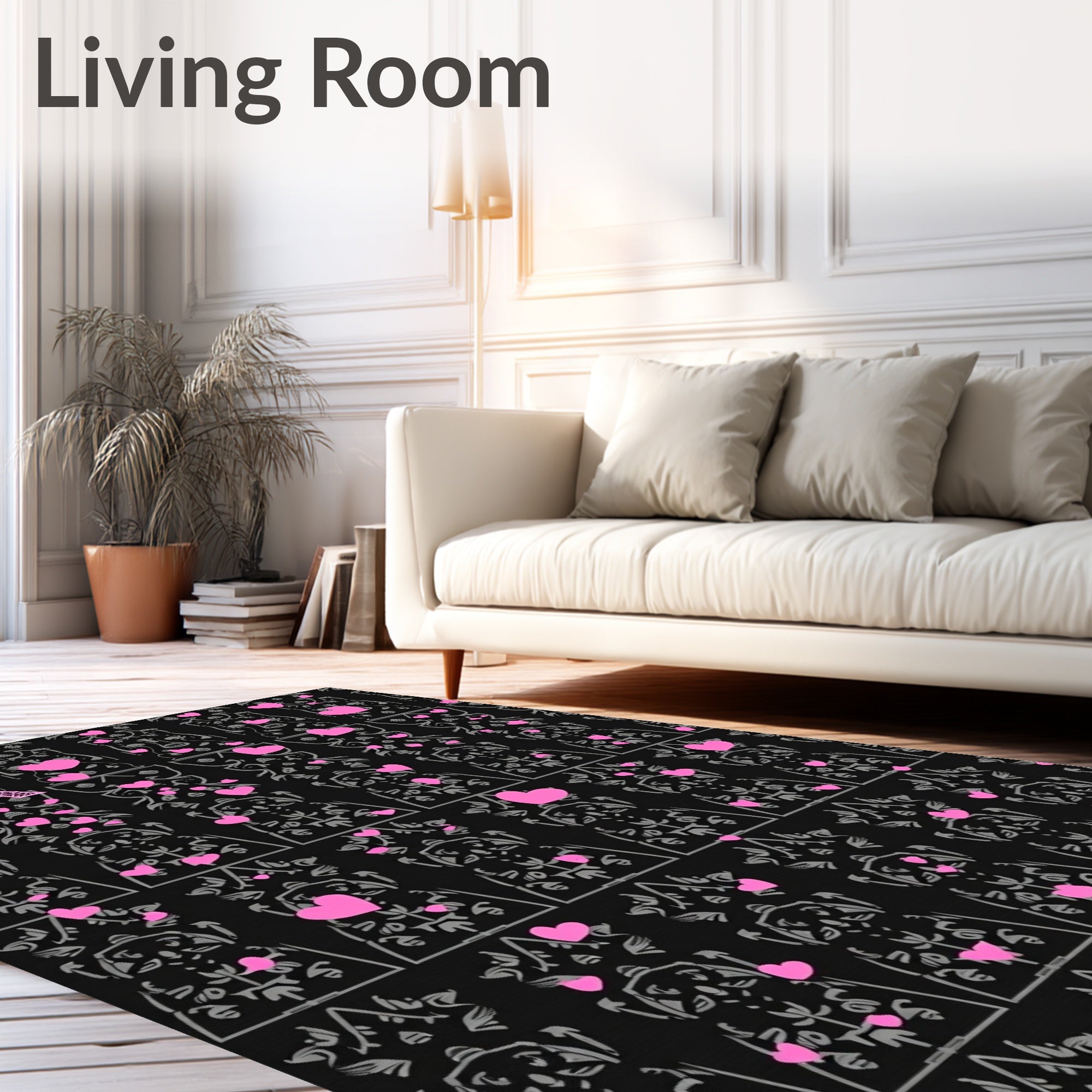 Pink Hearts Eiffel Tower Silhouette Rug