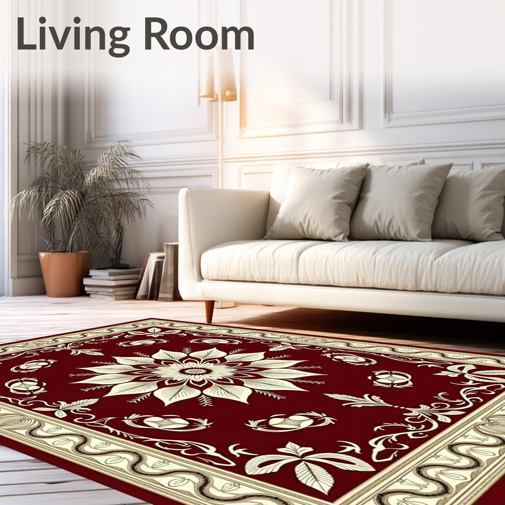 Crimson Botanical Bloom Border Accent Rug