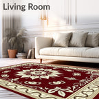 Crimson Botanical Bloom Border Accent Rug