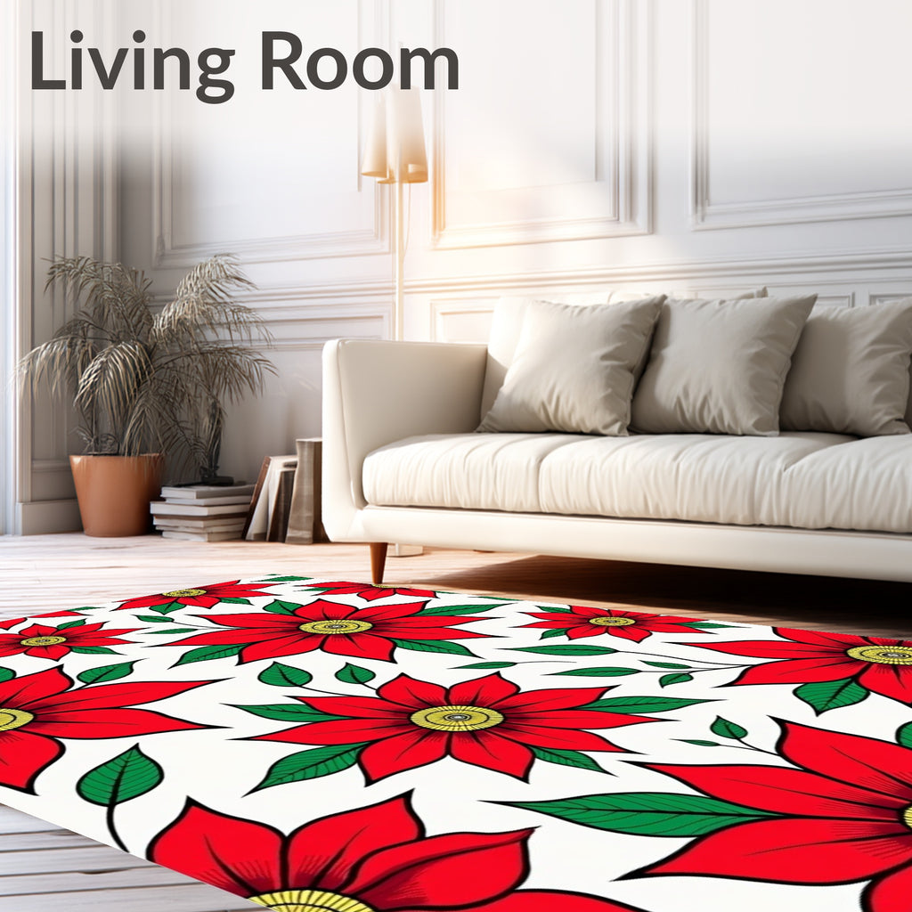 Vibrant Red Floral Stem Rug