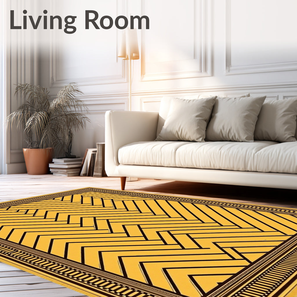 Golden Yellow Herringbone Geometric Rug