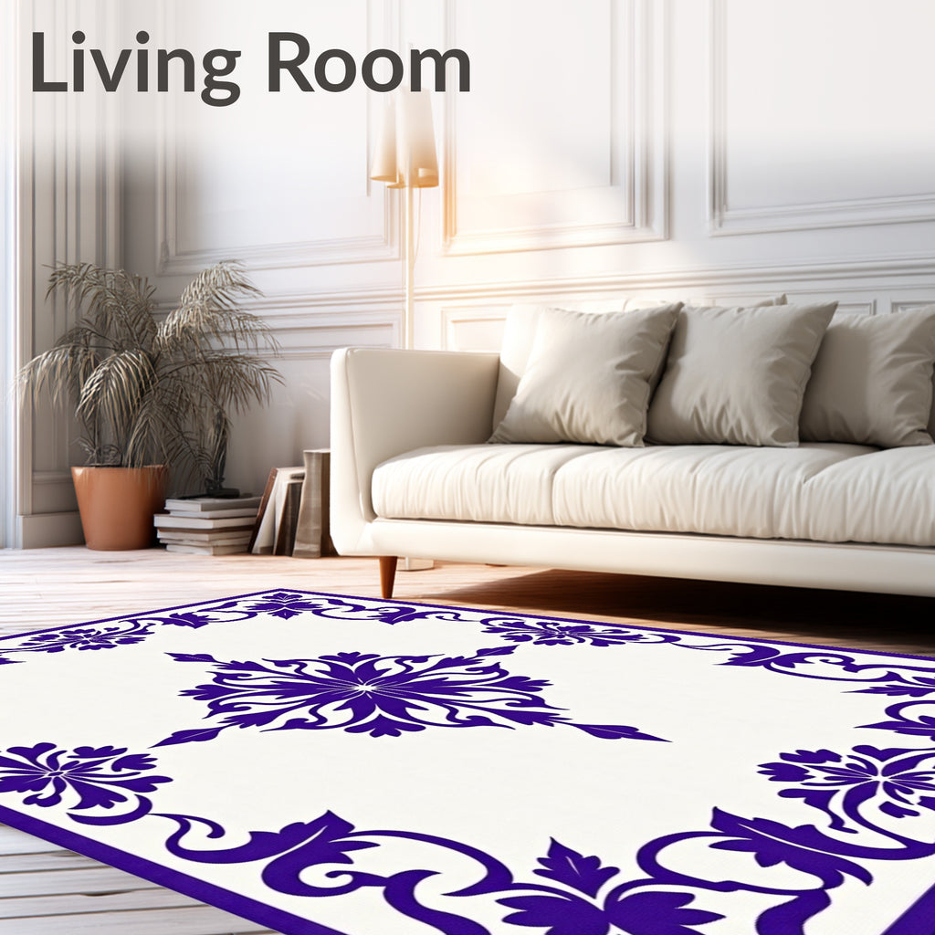 Ornate Purple Floral Border Medallion Rug