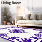 Ornate Purple Floral Border Medallion Rug