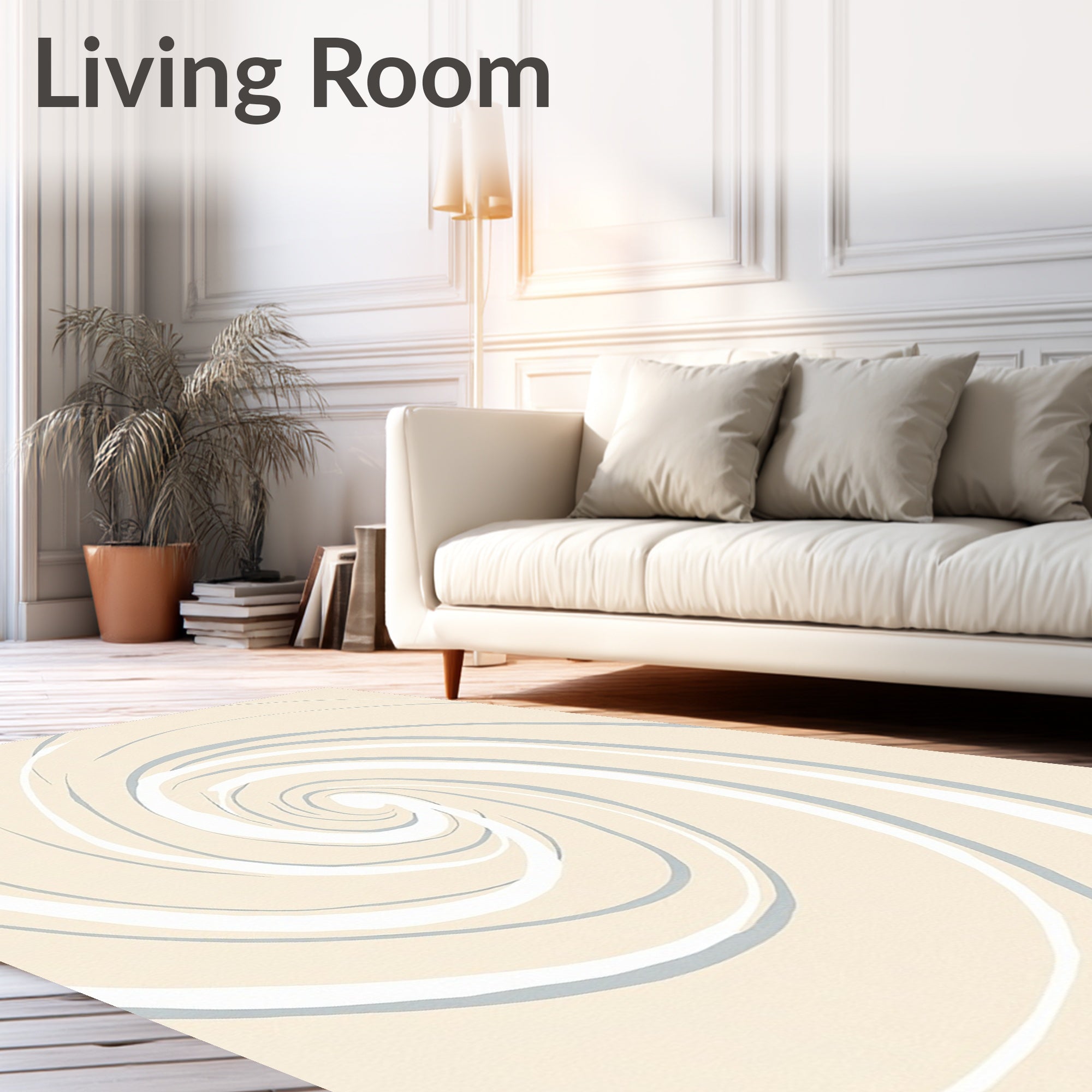Minimalist Cream Swirl Abstract Rug