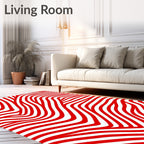 Bold Red Abstract Wavy Lines Rug