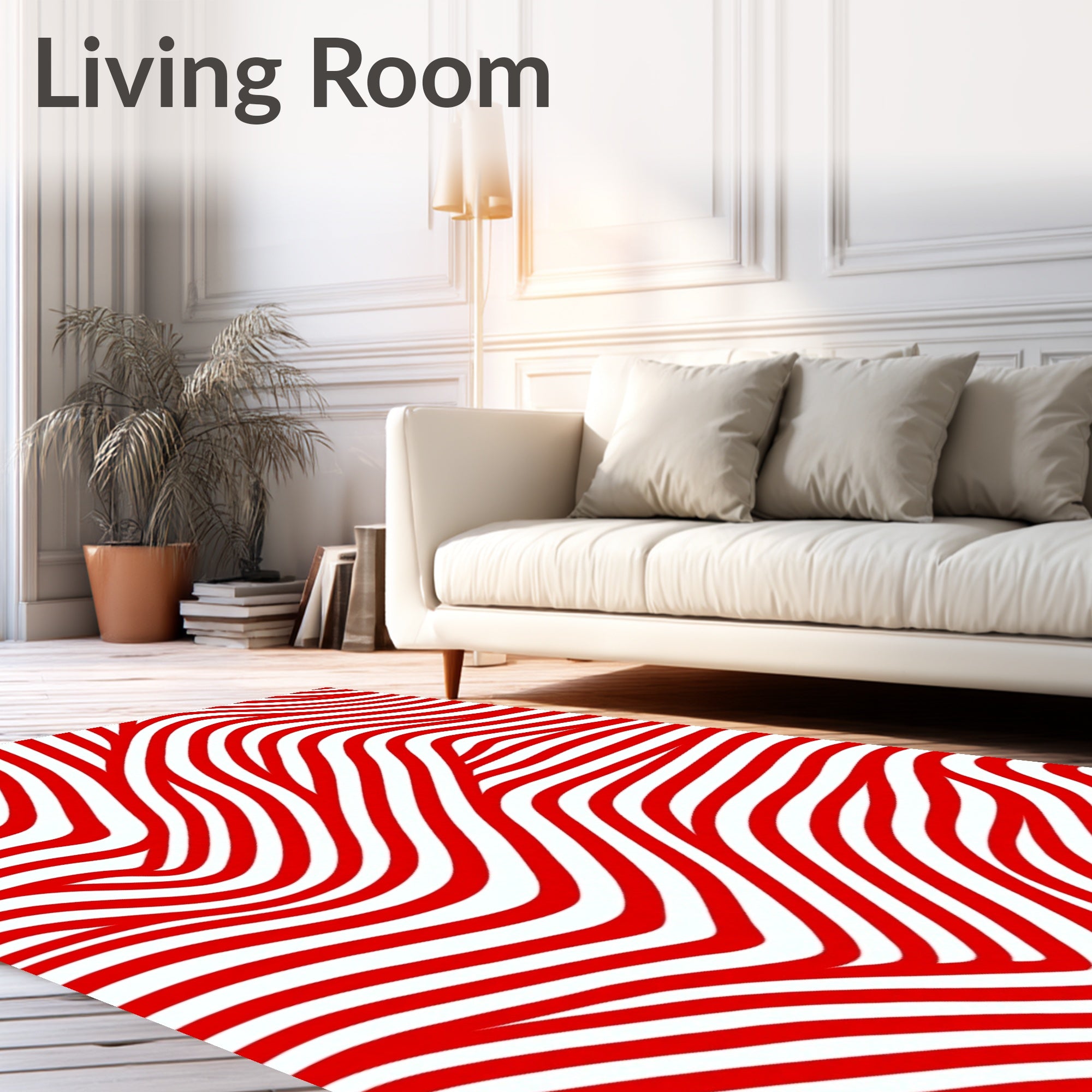 Bold Red Abstract Wavy Lines Rug