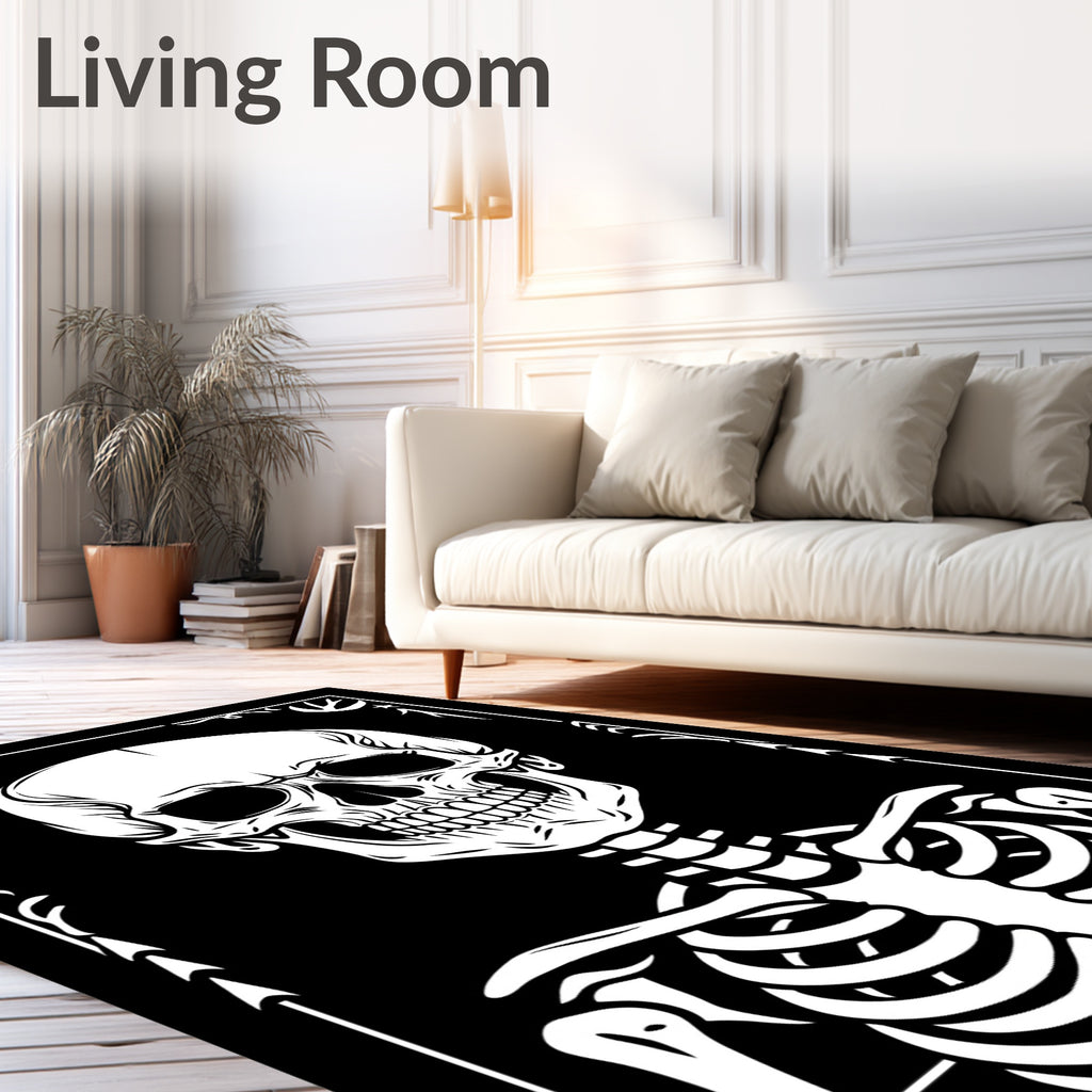 Monochromatic Skeleton Skull Frame Rug