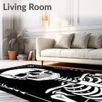 Monochromatic Skeleton Skull Frame Rug