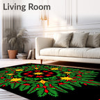 Festive Green Red Yellow Starburst Mandala Rug