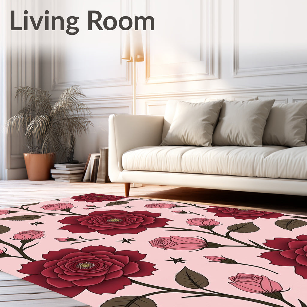 Crimson Pink Rose Vine Garden Rug