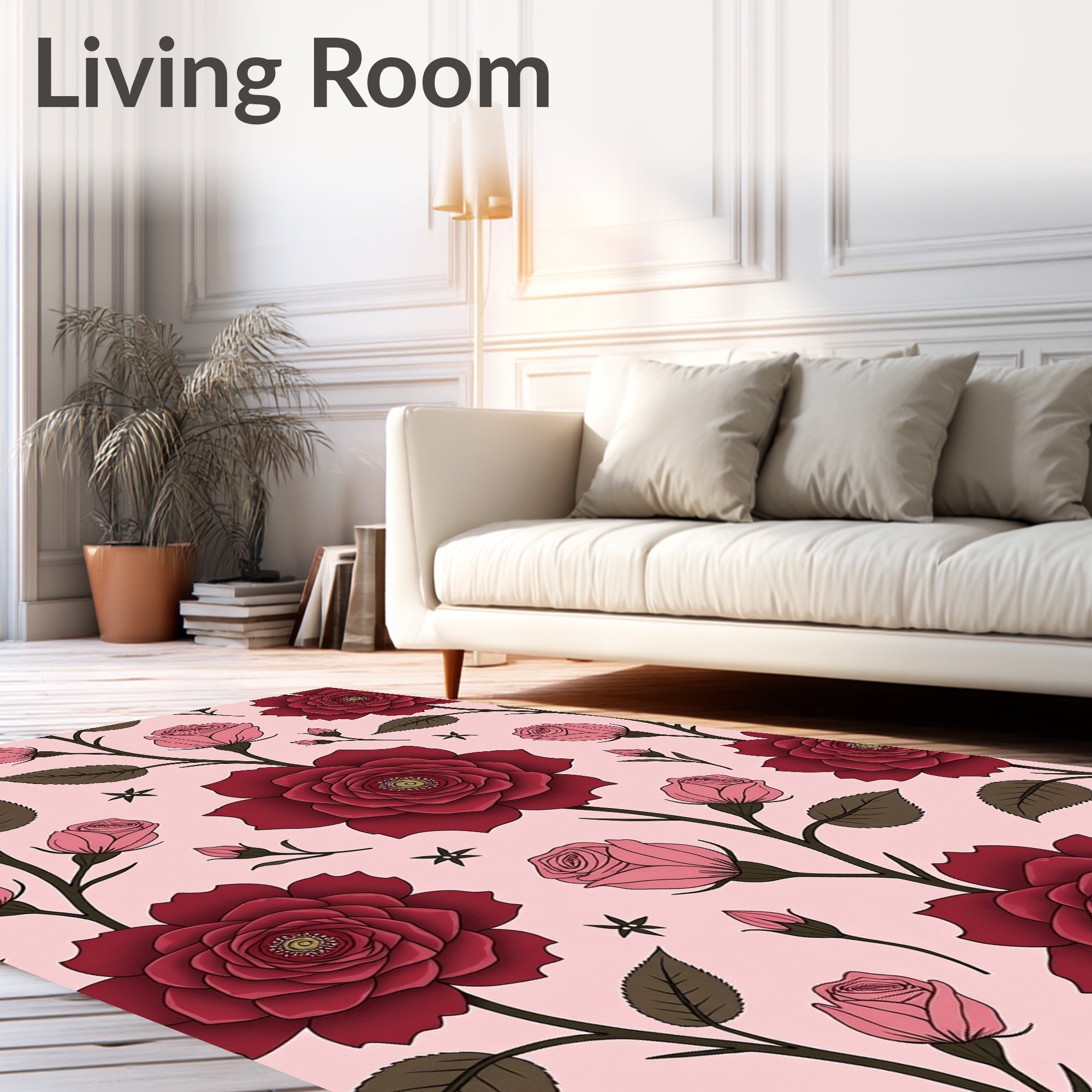 Crimson Pink Rose Vine Garden Rug