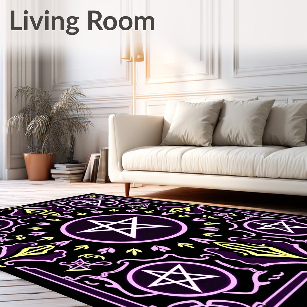 Mystic Purple White Pentagram Border Rug